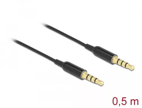 Delock Sztereo jack kábel 3,5 mm 4 tus apa- apa Ultra Slim, 0,5 m, fekete (DL-66075)