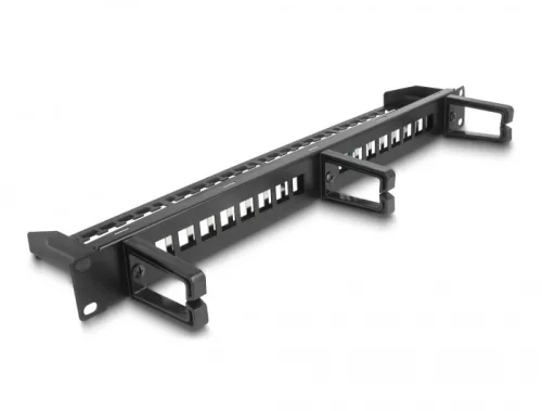 Delock 19  Keystone Patch Panel 16 port 3 kampóval és húzásmentesítő 1U fekete (DL-66237)