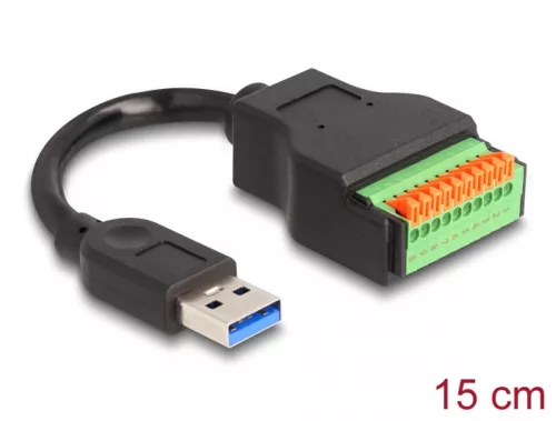 Delock A-típusú USB 3.2 Gen 1 kábel apa - terminal block adapter lenyomó gombbal 15 cm (DL-66240)