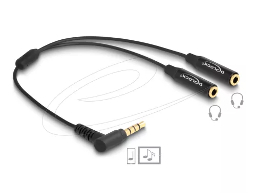 Delock Hangmegosztó sztereo jack apa 3,5 mm - 2 x sztereo jack anya 3,5 mm 4-tűs hajlított (DL-66242)