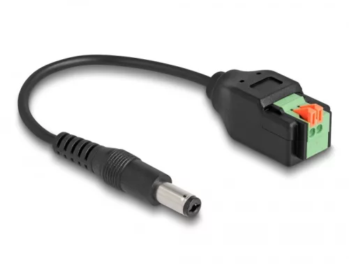 Delock DC kábel 2,1 x 5,5 mm apa - Terminal Block Adapter lenyomó gombbal 15 cm (DL-66253)