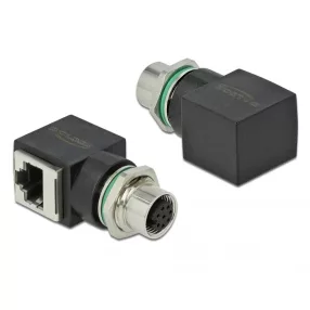   Delock Hálózati adapter M12 8 tűs A-kódolt anya - RJ45 anya (DL-66314)