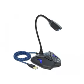   Delock Asztali USB csatlakozású hattyúnyak mikrofon játékhoz némító gombbal (DL-66330)