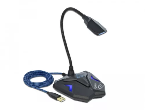 Delock Asztali USB csatlakozású hattyúnyak mikrofon játékhoz némító gombbal (DL-66330)