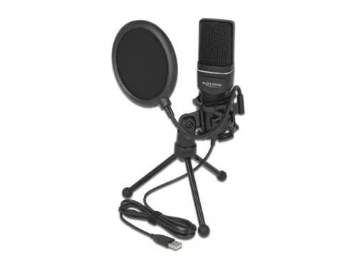 Delock USB csatlakozású Kondenzátoros Mikrofon Szett - podcast készítéshez, játékhoz dalrögzítéshez (DL-66331)