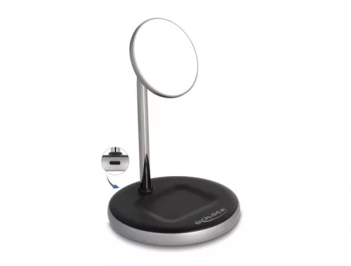 Delock Vezetéknélküli töltő 2 az 1-bn 5 W / 7,5 W / 10 W / 15 W   Qi szolgáltatásokkal (DL-66468)