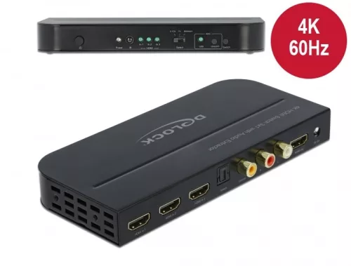 Delock HDMI kapcsoló 3 x HDMI bemenet - 1 x HDMI kimenet 4K 60 Hz Audio Extractor-ral (DL-66498)