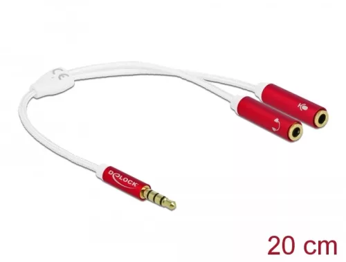 Delock Fejhallgató adapter 1 x 3,5 mm-es, 4 tűs sztereo jack apa - 2 x 3,5 mm-es, 4 tűs sztereo jack (DL-66519)
