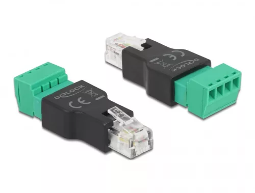 Delock adapter RJ11/14 apa csatlakozó a 4 tűs 2-részes terminálblokkhoz (DL-66527)