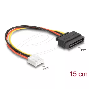   Delock SATA tápkábel 15 tűs apa - 1 db. Floppy 4 tűs anya 15 cm (DL-66608)