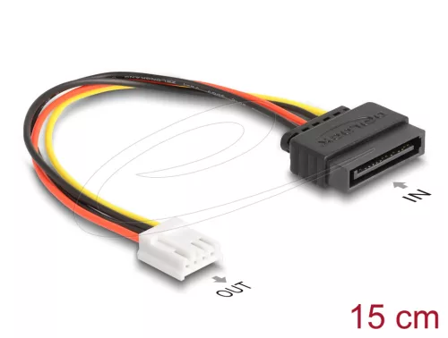 Delock SATA tápkábel 15 tűs apa - 1 db. Floppy 4 tűs anya 15 cm (DL-66608)