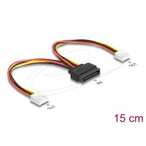   Delock SATA tápkábel 15 tűs apa - 2 db. Floppy 4 tűs anya 15 cm (DL-66611)