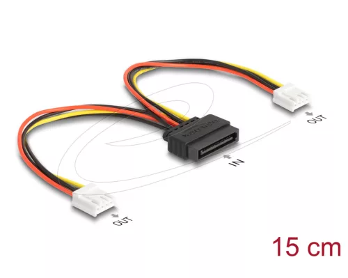 Delock SATA tápkábel 15 tűs apa - 2 db. Floppy 4 tűs anya 15 cm (DL-66611)