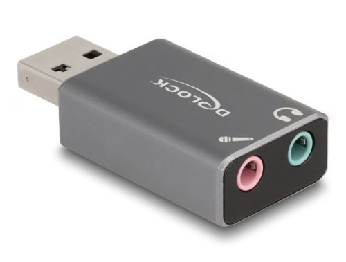 Delock Külső USB hangkártya 2 x 3,5 mm-es sztereo jack Plug & Play audio adapterrel személyi számítógépekhez, laptopokhoz és Mac rendszerekhez