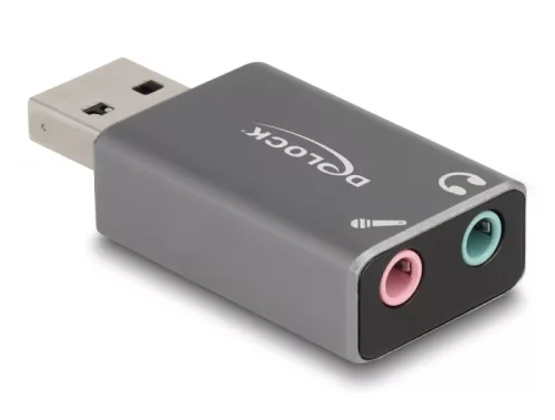 Delock Külső USB hangkártya 2 x 3,5 mm-es sztereo jack Plug & Play audio adapterrel személyi számítógépekhez, laptopokhoz és Mac rendszerekhez (DL-66633)