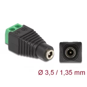   Delock Adapter, DC, 1,35 x 3,5 mm, csatlakozóhüvely > 2 tűs csatlakozóblokk (DL-66730)