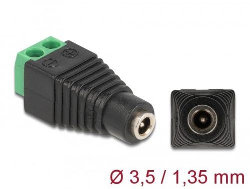 Delock Adapter, DC, 1,35 x 3,5 mm, csatlakozóhüvely > 2 tűs csatlakozóblokk