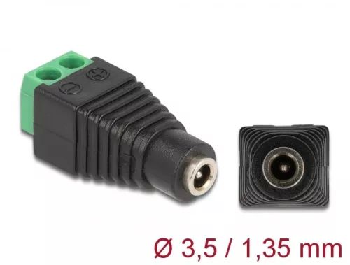 Delock Adapter, DC, 1,35 x 3,5 mm, csatlakozóhüvely > 2 tűs csatlakozóblokk (DL-66730)