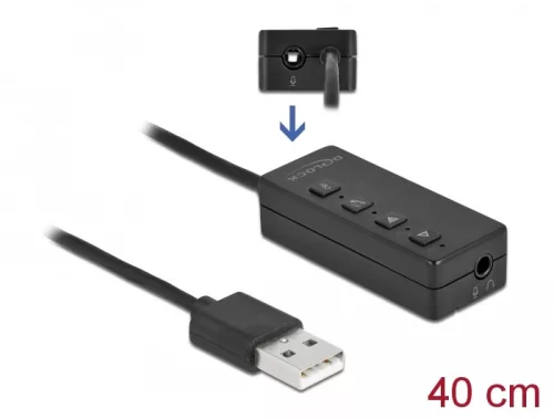 Delock USB fejhallgató és mikrofon adapter 2 x 3,5 mm-es sztereo jackkel Windows és Mac (DL-66731)