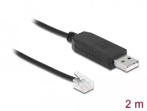 Delock adapterkábel USB Type-A és soros RS-232 RJ12 közötti ESD-védelemmel APC 2 m (DL-66736)