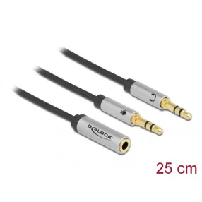   Delock Headset adapter 1 x 3,5 mm-es 4-tűs anya sztereo jack - 2 x 3,5 mm-es, 3-tűs apa sztereo jack (DL-66740)
