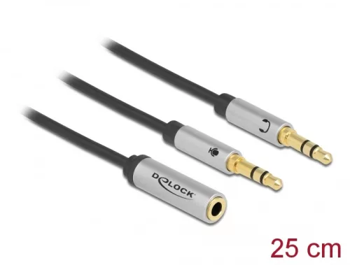 Delock Headset adapter 1 x 3,5 mm-es 4-tűs anya sztereo jack - 2 x 3,5 mm-es, 3-tűs apa sztereo jack (DL-66740)