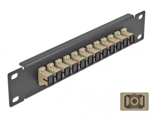 Delock 10  üvegszálas patch panel 12 portos SC Simplex bézs 1U fekete (DL-66762)