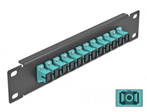 Delock 10  üvegszálas patch panel 12 portos SC Simplex vízkék 1U fekete (DL-66763)