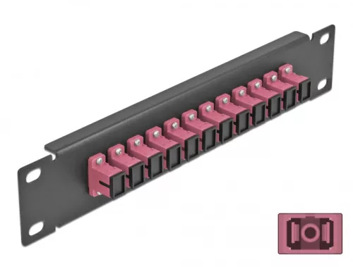 Delock 10  üvegszálas patch panel 12 portos SC Simplex ibolya 1U fekete (DL-66764)