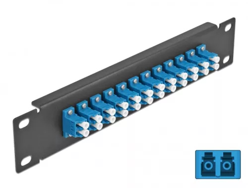 Delock 10  üvegszálas patch panel 12 portos LC Duplex kék 1U fekete (DL-66765)