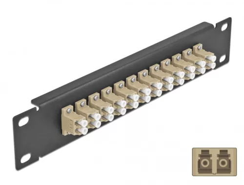 Delock 10  üvegszálas patch panel 12 portos LC Duplex bézs 1U fekete (DL-66767)