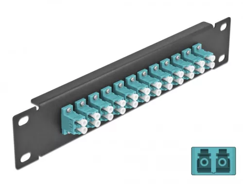 Delock 10  üvegszálas patch panel 12 portos LC Duplex vízkék 1U fekete (DL-66768)