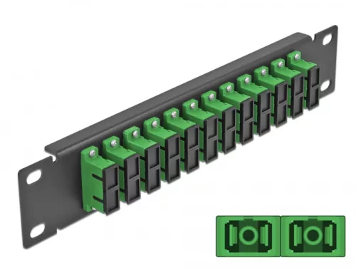 Delock 10  üvegszálas patch panel 12 portos SC Duplex zöld 1U fekete (DL-66772)