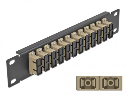 Delock 10  üvegszálas patch panel 12 portos SC Duplex bézs 1U fekete (DL-66773)