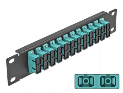 Delock 10  üvegszálas patch panel 12 portos SC Duplex vízkék 1U fekete (DL-66774)