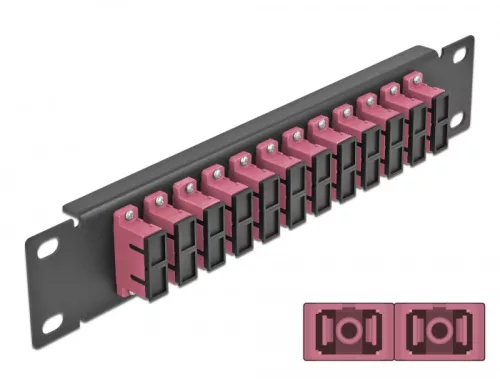 Delock 10  üvegszálas patch panel 12 portos SC Duplex ibolya 1U fekete (DL-66775)