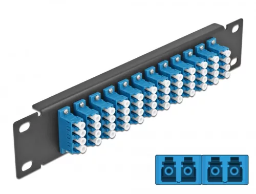 Delock 10  üvegszálas patch panel 12 portos LC Quad kék 1U fekete (DL-66776)