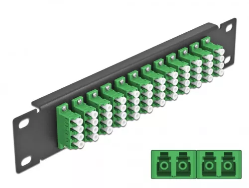 Delock 10  üvegszálas patch panel 12 portos LC Quad zöld 1U fekete (DL-66777)