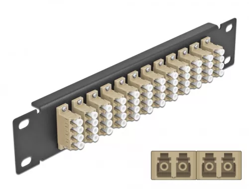 Delock 10  üvegszálas patch panel 12 portos LC Quad bézs 1U fekete (DL-66778)