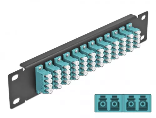Delock 10  üvegszálas patch panel 12 portos LC Quad vízkék 1U fekete (DL-66779)
