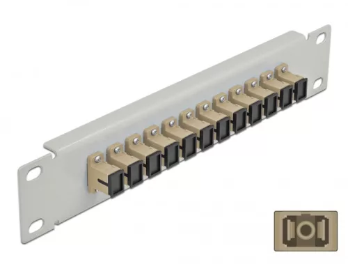 Delock 10  üvegszálas patch panel 12 portos SC Simplex bézs 1U szürke (DL-66783)