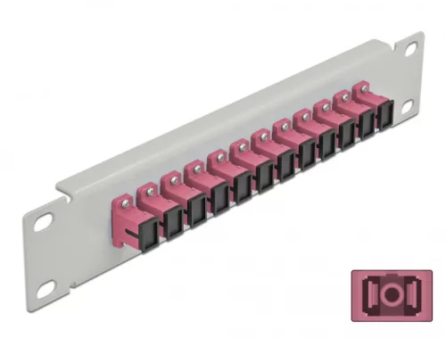 Delock 10  üvegszálas patch panel 12 portos SC Simplex ibolya 1U szürke (DL-66785)
