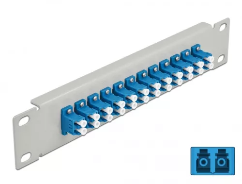 Delock 10  üvegszálas patch panel 12 portos LC Duplex kék 1U szürke (DL-66786)