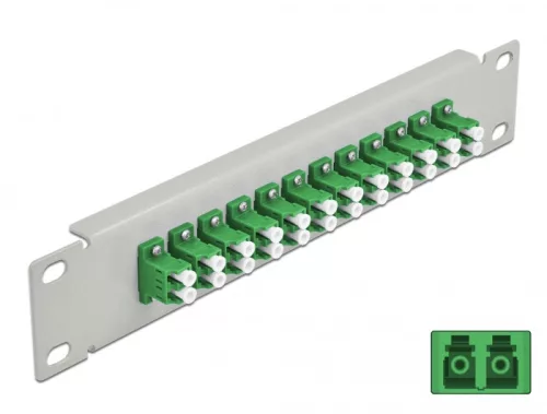 Delock 10  üvegszálas patch panel 12 portos LC Duplex zöld 1U szürke (DL-66787)