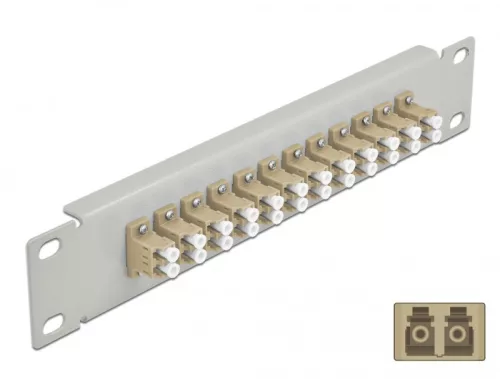 Delock 10  üvegszálas patch panel 12 portos LC Duplex bézs 1U szürke (DL-66788)