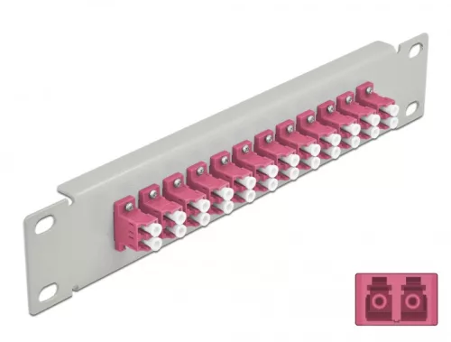Delock 10  üvegszálas patch panel 12 portos LC Duplex ibolya 1U szürke (DL-66790)