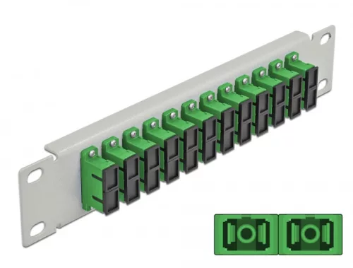 Delock 10  üvegszálas patch panel 12 portos SC Duplex zöld 1U szürke (DL-66792)