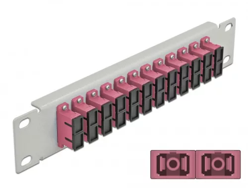 Delock 10  üvegszálas patch panel 12 portos SC Duplex ibolya 1U szürke (DL-66795)