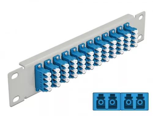 Delock 10  üvegszálas patch panel 12 portos LC Quad kék 1U szürke (DL-66796)