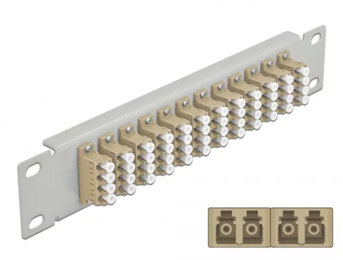 Delock 10  üvegszálas patch panel 12 portos LC Quad bézs 1U szürke (DL-66798)